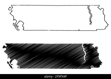 Comté de Whatcom, État de Washington (comté des États-Unis, États-Unis d'Amérique, États-Unis, États-Unis, États-Unis) carte d'illustration vectorielle, scribble sketch carte de Whatcom Illustration de Vecteur