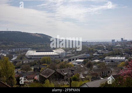 Swansea, Royaume-Uni. 20 avril 2021. Une vue générale du Liberty Stadium avant le match de football du championnat EFL de Swansea City et Queen's Park Rangers le 20 avril 2021. Crédit : Lewis Mitchell/Alay Live News Banque D'Images