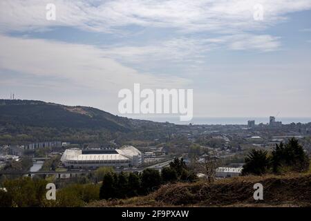 Swansea, Royaume-Uni. 20 avril 2021. Une vue générale du Liberty Stadium avant le match de football du championnat EFL de Swansea City et Queen's Park Rangers le 20 avril 2021. Crédit : Lewis Mitchell/Alay Live News Banque D'Images