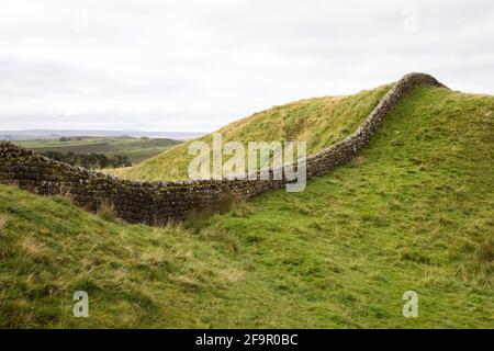 Mur en pierre sèche de Northumberland, Angleterre. Le mur aide à empêcher le bétail de se départir. Banque D'Images