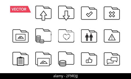 Jeu d'icônes de ligne liées au dossier. Icônes linéaires des documents de fichier. Illustration de Vecteur