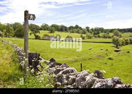 Un sentier public sur la région des Cotswolds près de Stowell, Gloucestershire UK Banque D'Images