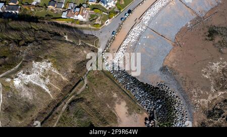 Vue aérienne de Oldescaliers Bay, Kingsdown, Kent Banque D'Images
