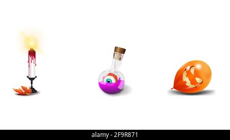 Définir l'icône Halloween. Bougie d'Halloween, ballon avec potion et ballon d'Halloween isolé sur fond blanc pour votre art Banque D'Images