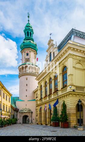 Vue sur le feu et l'hôtel de ville de Sopron, Hongrie Banque D'Images