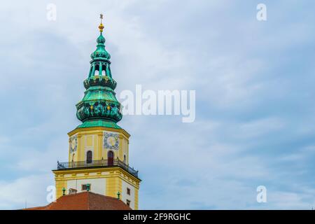 Vue sur une tour du palais de l archevêque de Kromeriz, République tchèque. Banque D'Images