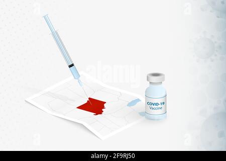 Vaccin du Missouri, injection avec le vaccin COVID-19 dans Map of Missouri. Illustration du concept de vaccination. Illustration de Vecteur