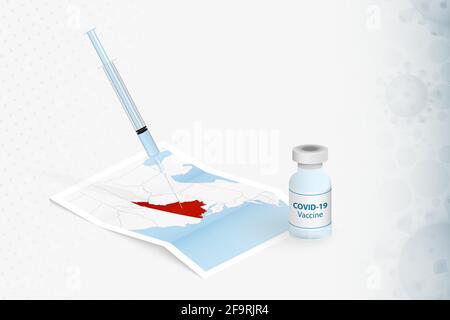 Vaccination en Virginie, injection avec le vaccin COVID-19 dans Map of Virginia. Illustration du concept de vaccination. Illustration de Vecteur