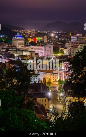 Vue aérienne de la place de preseren, Ljubljana, Slovénie, Europe. Banque D'Images