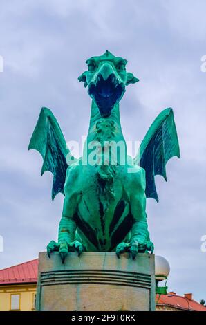 Célèbre Dragon bridge (Zmajski most), symbole de Ljubljana, capitale de la Slovénie, de l'Europe. Banque D'Images