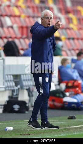 Brentford, Londres, Angleterre, le 20 avril 2021. Mick McCarthy Manager de Cardiff City pendant le match du championnat Sky Bet au stade communautaire Brentford, Londres. Le crédit photo devrait se lire: David Klein / Sportimage crédit: Sportimage / Alay Live News Banque D'Images