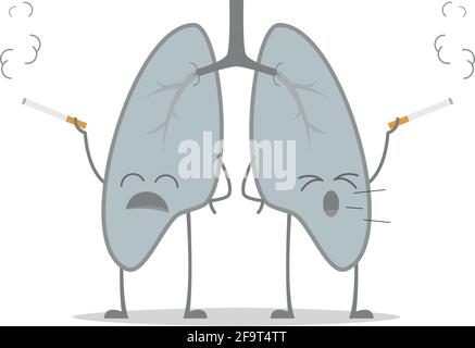 Illustration vectorielle d'un poumon malade et triste dans le style de dessin animé en raison du tabagisme ou d'autres maladies apparentées. Illustration de Vecteur