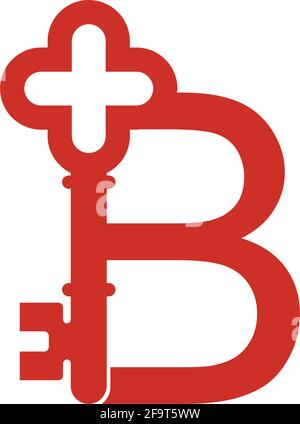 Icône de logo de la lettre B avec modèle de symbole d'icône de clé vecteur Illustration de Vecteur