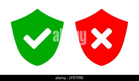 Icône de sécurité verte et rouge avec coche et croix X. Image vectorielle. Illustration de Vecteur