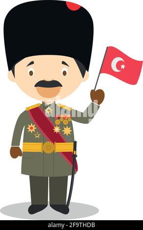 Personnage de dessin animé Mustafa Kemal Atatürk. Illustration vectorielle. Collection d'histoire pour enfants. Illustration de Vecteur