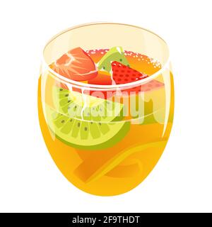 Cocktail d'été rafraîchissant avec fraises, citron et kiwi. Verre. Verre. Boisson fraîche et fruitée à la plage et à la station. Illustration vectorielle réaliste Illustration de Vecteur