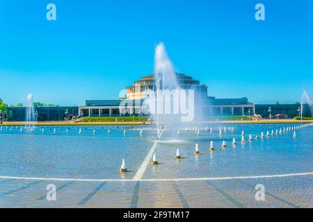 Fontaine multimédia de Wroclaw en face de la salle Stulecia, Pologne Banque D'Images