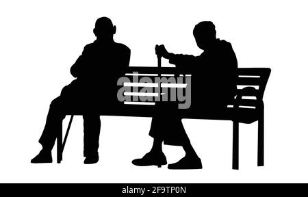 Deux personnes âgées silhouettes assis sur un banc de parc sur fond blanc, vector illustration Illustration de Vecteur