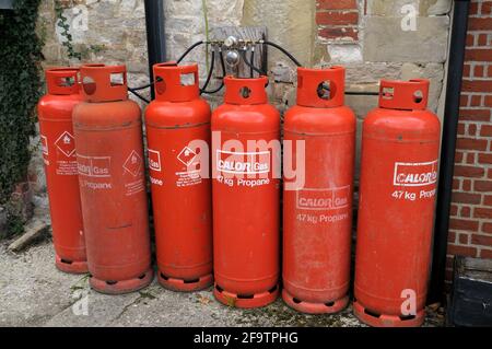 Bouteilles de gaz propane/bidons/bouteilles de gaz propane calor de 47 kg rouges Banque D'Images