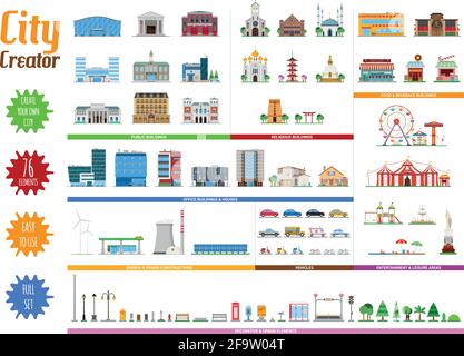 Collection City Creator avec 76 éléments Illustration de Vecteur