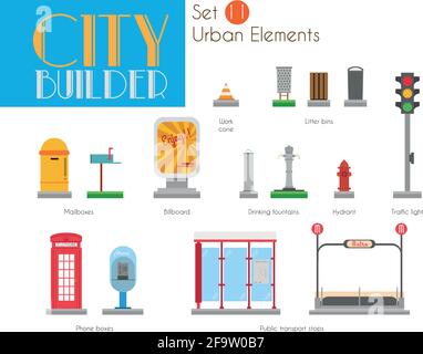 Ensemble City Builder 11 : éléments urbains Illustration de Vecteur