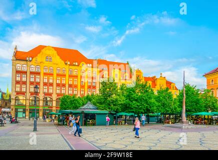 WROCLAW, POLOGNE, 28 MAI 2017 : maisons colorées sur la place Plac Solny, dans le centre de Wroclaw, Pologne Banque D'Images