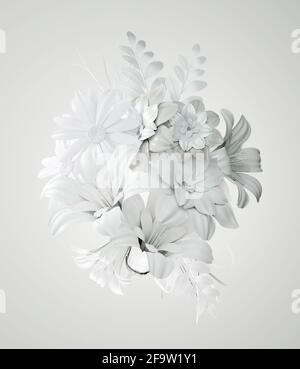 Un bouquet de fleurs blanches naturelles. Illustration 3D. Banque D'Images