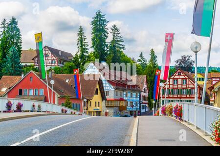 STEIN AM RHEIN, SUISSE, 23 JUILLET 2016 : pont sur le Rhin à Stein am Rhein, Suisse Banque D'Images