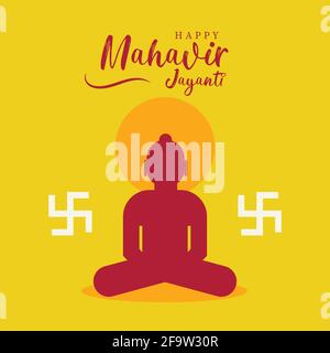 Happy Mahavir Jayanti papier peint poster, Jain festival voeux, swastika illustration flyer bannière vectorielle Illustration de Vecteur