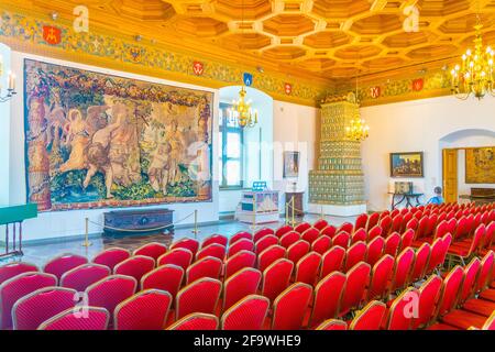 VILNIUS, LITUANIE, 14 AOÛT 2016 : vue sur une salle du Palais des Grands Ducs de Lituanie à Vilnius. Banque D'Images