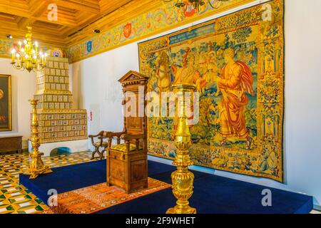 VILNIUS, LITUANIE, 14 AOÛT 2016 : vue de la salle du trône du Palais des Grands Ducs de Lituanie à Vilnius. Banque D'Images