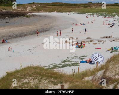 Plage de sable blanc, presqu'île Sainte Marguerite, Landéda, Nord du Finistère, Bretagne, France. Banque D'Images