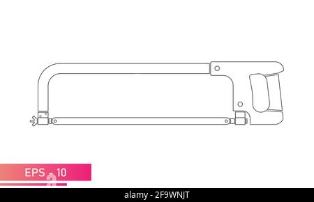 Scie à métaux, avec poignée pratique. Conception linéaire. Sur fond blanc. Outils pour les travailleurs. Illustration vectorielle plate. Illustration de Vecteur