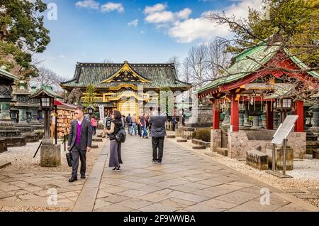 22 mars 2019 : Tokyo, Japon - l'approche du Shinto d'Ueno Toshogu dans le parc d'Ueno Onshi, Tokyo, au printemps. Banque D'Images