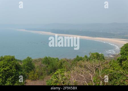 Vue aérienne de la plage de Guhagar, Guhaghar, Konkan, Maharashtra, Inde. Banque D'Images