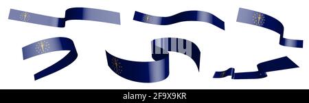 Ensemble de rubans de fête. Drapeau de l'État américain de l'Indiana agitant sous le vent. Séparation en couches inférieure et supérieure. Elément de conception. Vecteur sur fond blanc Illustration de Vecteur