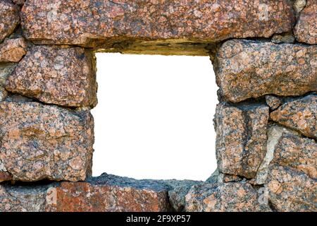 trou rectangulaire dans le mur en pierre naturelle. Photo de haute qualité Banque D'Images