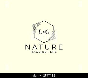 LG lettres Botanical féminine logo template floral, modifiable préfabriqué logo monoline adapté, luxe féminine marque de mariage, entreprise. Illustration de Vecteur