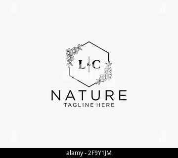 Lettres LC modèle de logo féminin botanique floral, modifiable logo monoline préfabriqué adapté, marque de mariage féminine de luxe, entreprise. Illustration de Vecteur