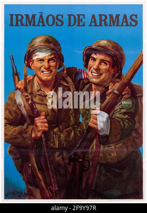 Amérique du Sud et Amérique, affiche de propagande de l'OCIAA de la Seconde Guerre mondiale, Brothers in Arms (Irmaos de Armas), 1942-1945 Banque D'Images