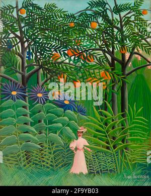 Œuvre d'Henri Rousseau intitulée femme en bois dans une forêt exotique. Banque D'Images