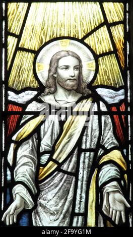 Vitraux de Heaton, Butler & Bayne, représentant la Transfiguration de Chirst, All Saints Church, Ladbroke, Warwickshire Banque D'Images