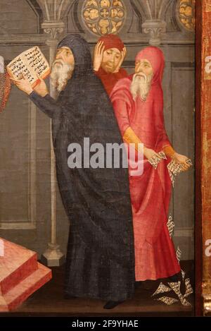 Retable de St Stephen par Jaume Serra. C. 1385. Monastère de Sainte-Marie-de-Gualter. Le dispote avec les juifs. Détail des juifs. Musée national d'art de Banque D'Images