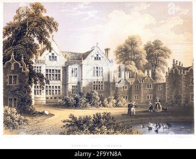 Lithotint de Dorfold Hall, Cheshire a numérisé à haute résolution à partir d'un livre imprimé en 1858. Je pensais libre de droits d'auteur. Banque D'Images