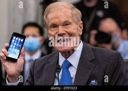 Bill Nelson, nommé administrateur de la NASA, témoigne lors de son audition de confirmation devant le Comité sénatorial sur le commerce, les sciences et les transports à Capitol Hill, à Washington, DC, le 21 avril 2021. Photo de piscine par Graeme Jennings/UPI Banque D'Images