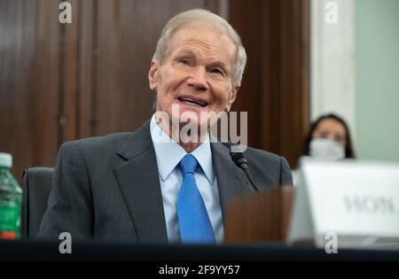 L'ancien sénateur américain Bill Nelson, nommé administrateur de la NASA, s'exprime lors d'une audience de confirmation du Comité sénatorial sur le commerce, la science et les transports à Capitol Hill à Washington, DC, le 21 avril 2021. Photo de Saul Loeb/Pool/ABACAPRESS.COM Banque D'Images