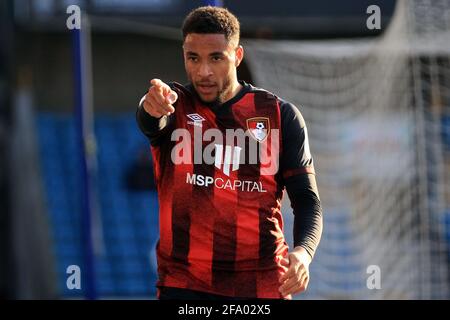 Londres, Royaume-Uni. 21 avril 2021. Arnaut Danjuma, de Bournemouth, célèbre après avoir marquant le deuxième but de ses équipes. EFL Skybet Championship Match, Millwall v AFC Bournemouth au Den à Londres le mercredi 21 avril 2021. Cette image ne peut être utilisée qu'à des fins éditoriales. Utilisation éditoriale uniquement, licence requise pour une utilisation commerciale. Aucune utilisation dans les Paris, les jeux ou les publications d'un seul club/ligue/joueur. photo par Steffan Bowen/Andrew Orchard sports photographie/Alay Live news crédit: Andrew Orchard sports photographie/Alay Live News Banque D'Images