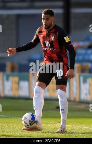 Londres, Royaume-Uni. 21 avril 2021. Arnaut Danjuma de Bournemouth en action. EFL Skybet Championship Match, Millwall v AFC Bournemouth au Den à Londres le mercredi 21 avril 2021. Cette image ne peut être utilisée qu'à des fins éditoriales. Utilisation éditoriale uniquement, licence requise pour une utilisation commerciale. Aucune utilisation dans les Paris, les jeux ou les publications d'un seul club/ligue/joueur. photo par Steffan Bowen/Andrew Orchard sports photographie/Alay Live news crédit: Andrew Orchard sports photographie/Alay Live News Banque D'Images