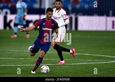 VALENCE, ESPAGNE - AVRIL 21 : Rober de Levante UD pendant le match de la Liga Santander entre Levante UD et Sevilla FC à Ciudad de Valencia le 21 avril Banque D'Images