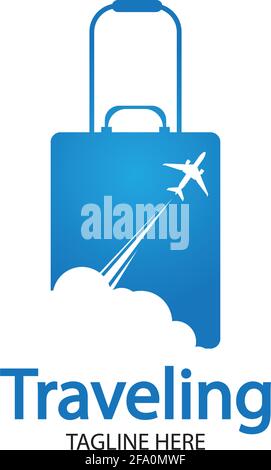 Logo de voyage, vacances, tourisme, design de logo de compagnie de voyage d'affaires. Vecteur de sac avec avion Illustration de Vecteur